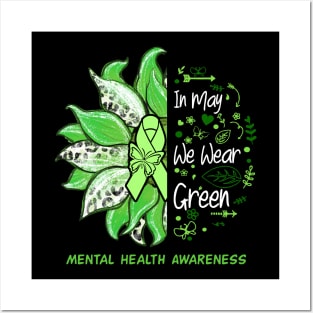 In May We Wear Green Daisy Mental Health Awareness Posters and Art